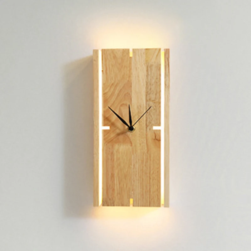 WOODSMAN скандинавский минималистичный светодиодный настенный светильник круглые часы настенная лампа из цельной древесины столовая гостиничная прикроватная лампа светодиодный фонарь для кронштейна - Цвет абажура: Rectangle
