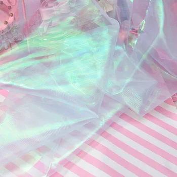 

100*150CM Iridescent Tulle Organza Fabric Backdrops DIY For Theme Mermaid Unicorn Wedding Tablecover Decor Party