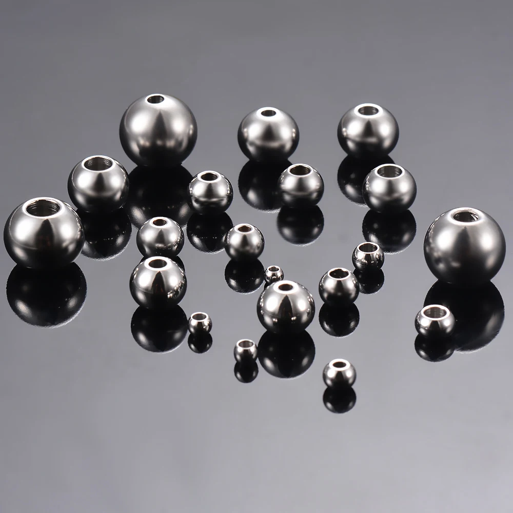 50Pcs/Lot Silver Color Stainless Steel Spacer Beads Loose Ball With Hole Charm Bracelets Bangles DIY For Jewelry Making 2