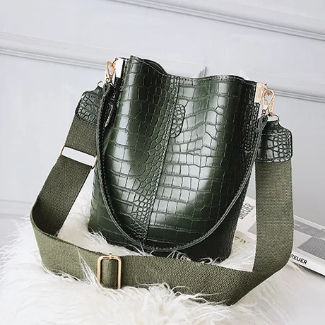 SMOOZA винтажная повседневная сумка-мешок для женщин, сумка через плечо с рисунком аллигатора, качественная кожаная сумка-мессенджер, большая сумка-тоут, популярный стиль - Цвет: Армейский зеленый