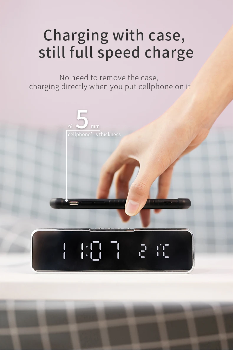 Carregador sem Fio Almofada de Carregamento Termômetro para Iphone Rápido Despertador Telefone Samsung Huawei Xiaomi Led - 6 para iphone samsung huawei xiaomi
