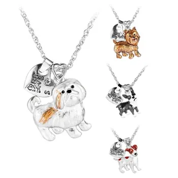 

QIAMNI Cartoon Love Letter Shih Tzu Yorkie Boston Terrier Jack Russell Terrier Dog Pendant Necklace for Women Kids Birthday Gift