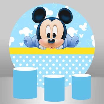 

InMemory Mickey Mouse Round Photo Background Boy Birthday Party Photographic Backdrop Round Banner 2020 New Shelves Photophone
