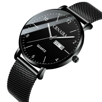 

Watch Quartz Slim Men's Watch Steel Mesh / Leather Strap Luminous Hands Week Calendar Display Waterproof Men's Watch
