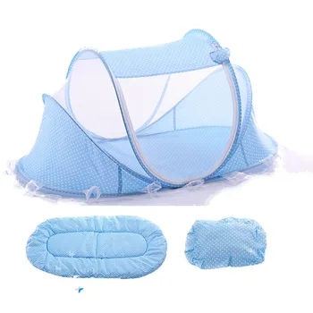 

Polyester crib netting three-piece set of foldable baby mosquito net newborn mosquito netting with cotton mat and pillow