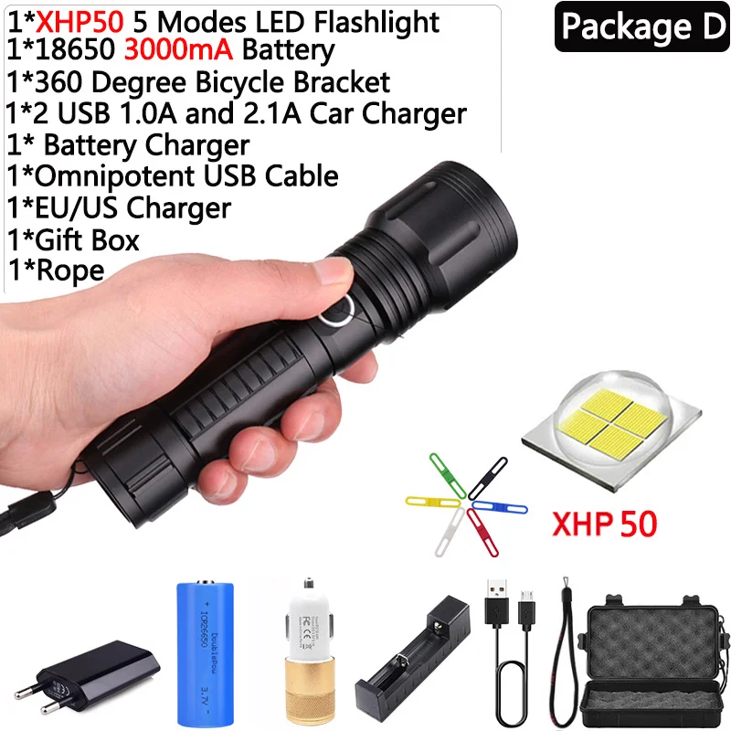 Водонепроницаемый светодиодный фонарик, самый мощный XLamp xhp70.2 светодиодный фонарь, масштабируемый, 5 режимов, xhp50, 18650 или 26650 аккумулятор, лучший для кемпинга - Испускаемый цвет: Package D