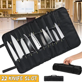 

Multitfunctional Chef Knife Bag Portable Chef Cutter Roll Bag 22 Pockets Kitchen Utensil Pocket Oxford Case Roll Kitchen Tools