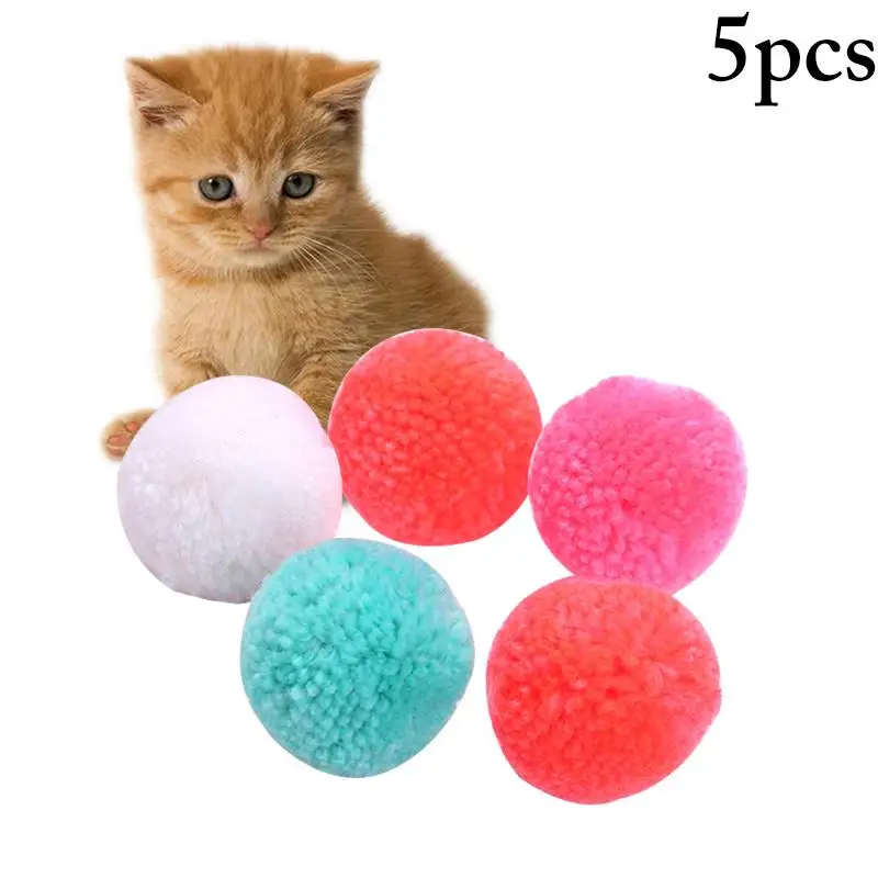 

5pc Fluffy Soft Pompom Plush cat toys Pom Poms Ball Pompones cat chew toys DIY Handmade kitten pet supplies Random color
