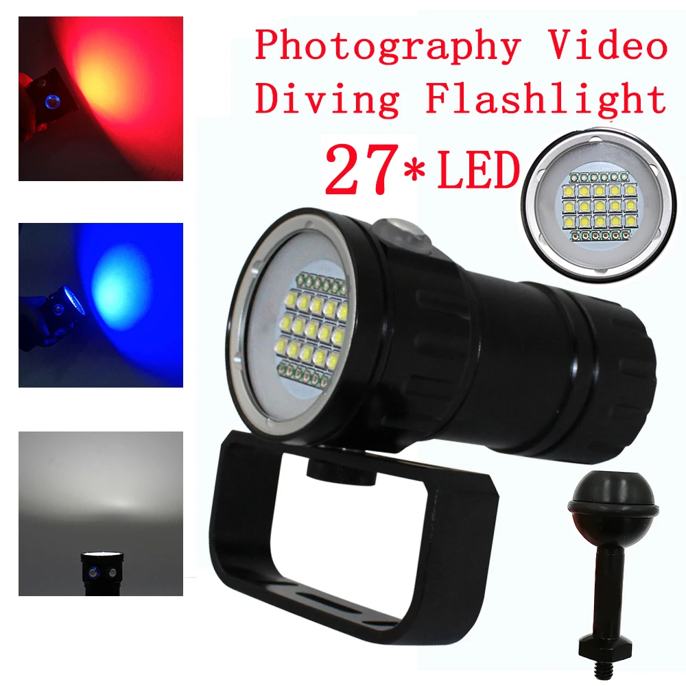 LED Photography Video Diving Flashlight 15x XM-L2 white +6x XPE Red +6x XPE Blue underwater waterproof Tactical torch Lamp leds photography light selfie lamp