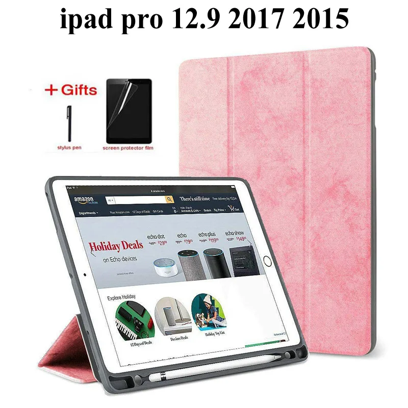 Умный чехол для iPad Pro 12,9 / A1670 A1671 A1584 A1652 с держателем карандаша чехол для планшета ТПУ чехол+ защита экрана+ стилус