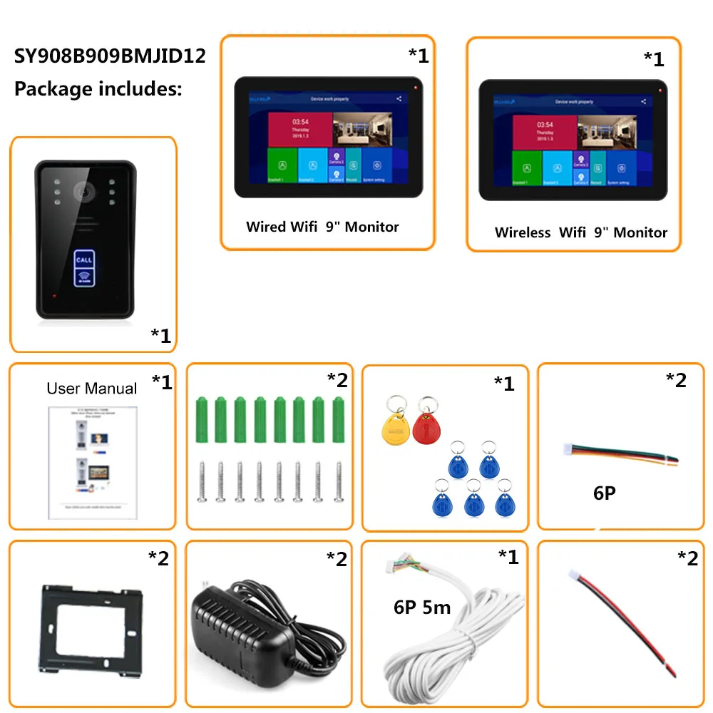 9 дюймов проводной Wifi RFID видео телефон двери дверной звонок Домофон Система с проводным IR-CUT 1080P Проводной ИК-камера Мобильное приложение разблокировка