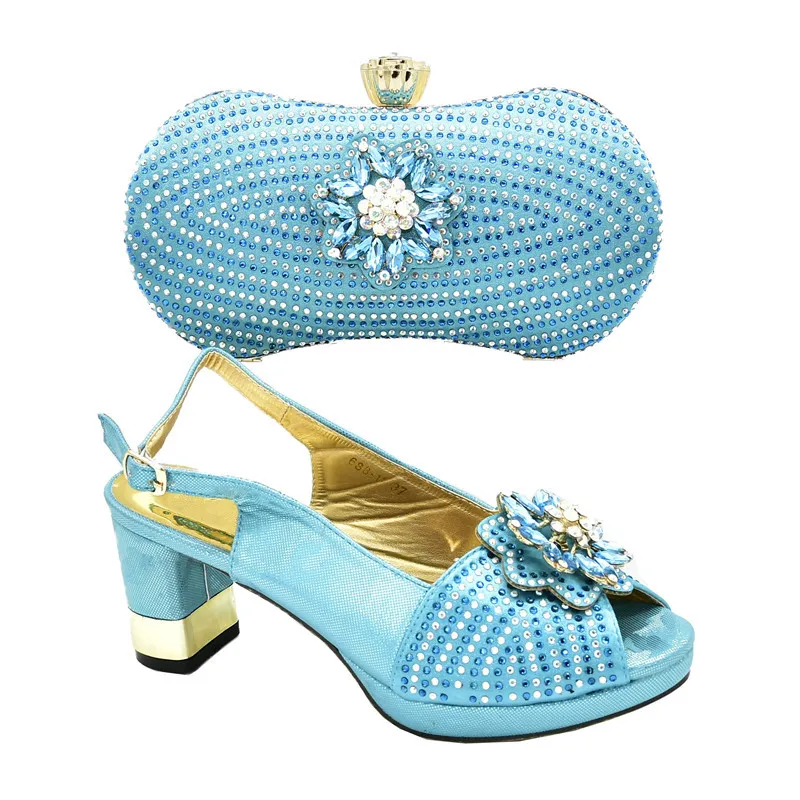 High Quality African Matching Shoes and Bags Italian In Women Shoes Woman High Heel Elegant Women Party Pumps Rhinestone Heels