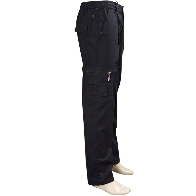 Men Cargo Pants Solid Color Slim Fit Elastic Pocket