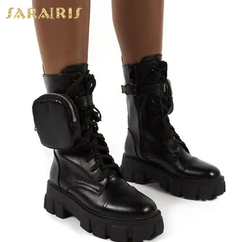 

Sarairis 2020 New Arrivals INS Hot Dropship Boots Women Shoes Platform Zip Up Comfortable Office cross-tied Ankle Boots Ladies