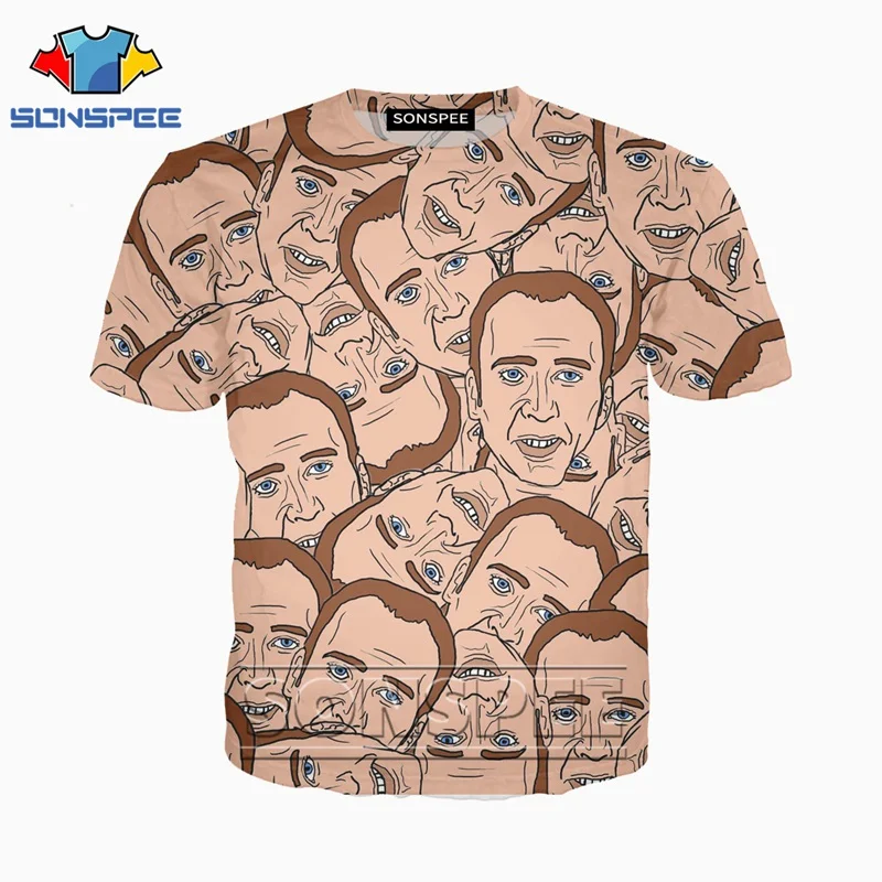 SONSPEE футболка с 3D принтом для мужчин и женщин, модная футболка Nicolas Cage Crazy Funny Stare Harajuku, футболки, мужские футболки