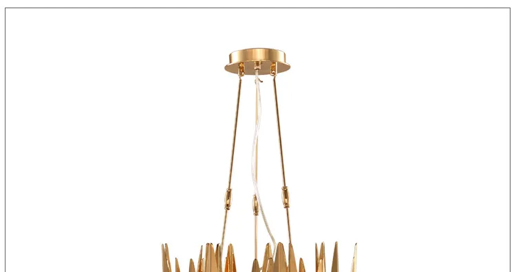 Luxury Plate Gold Leaf Shape Metal Lustre Circle Led Pendant Lights Adjustable Rod Hanging Lamp Living Room Lighting Fixtures