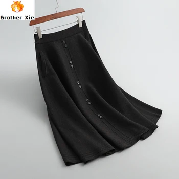 

High 2020 Waist Wool Knitted Women Winter A-Line Long Skirt Stretch Vintage Women Autumn Skirt Faldas Jupe Femme Saia