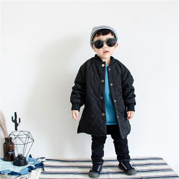 Winter Children Autumn And Winter Diamond Lattice Black Quilted Cotton-padded Clothes BOY'S Children Thick Coat Baby Cotton