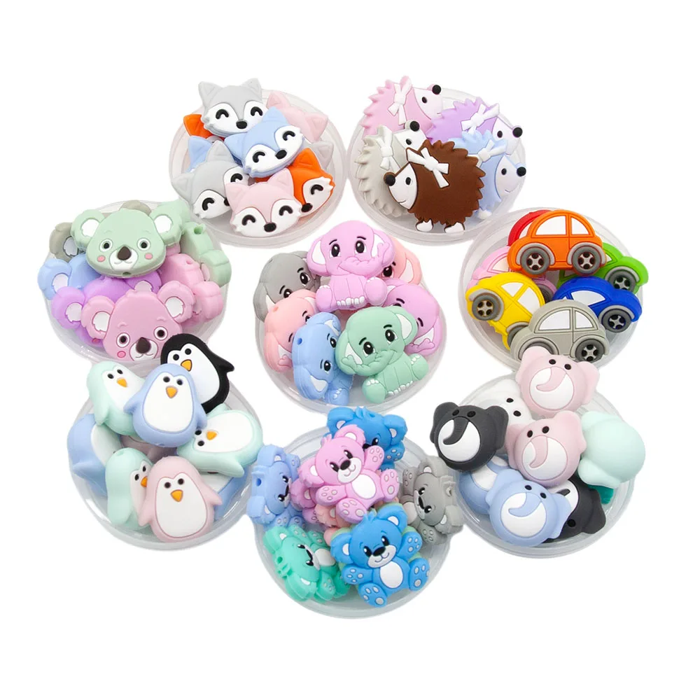 Silicone Teething Beads 10pc Baby Teether BPA Free English Letter Tortoise Mouse Panda DIY Pacifier Chain