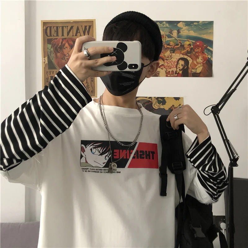 VOGUELEO/Новинка года; стильная модная повседневная свободная Осенняя рубашка с буквенным принтом из двух предметов; рубашка в полоску с длинными рукавами; оверсайз