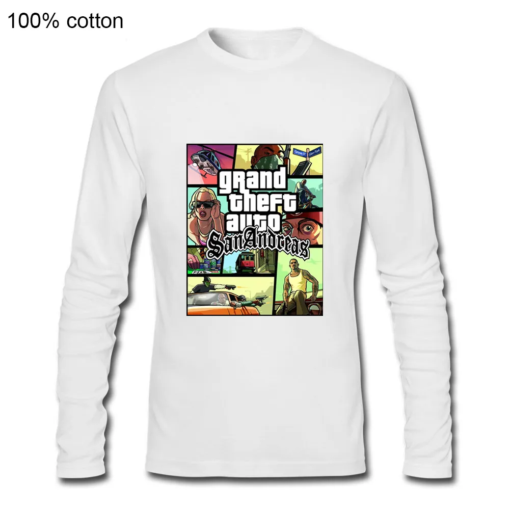 Популярная Игровая футболка с длинным рукавом 2019 принтом GTA San обладающих