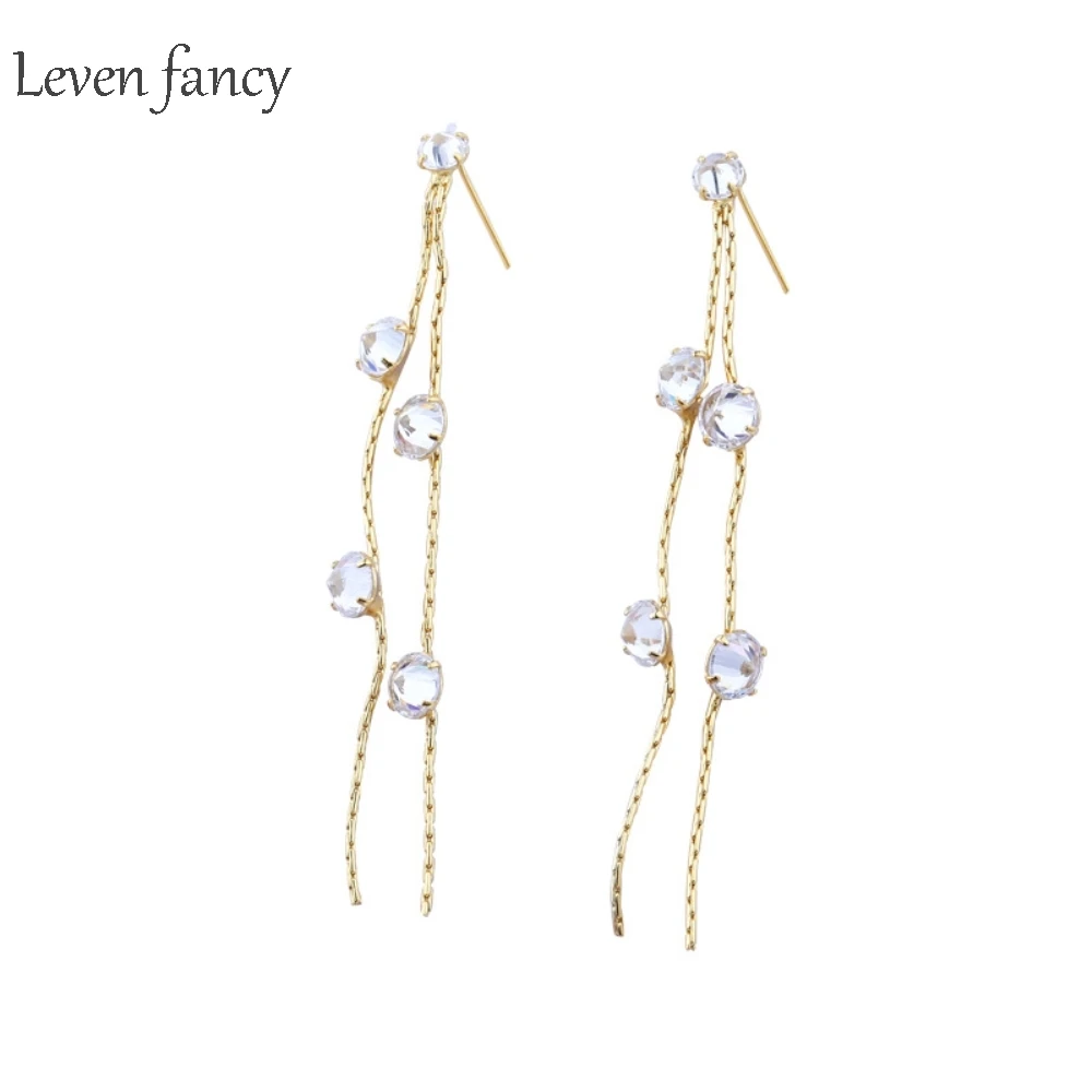 

925 Sterling Silver Zircon Long Tassel Pendant Earrings Lady Jewelry Party Favor Girls Fashion Chain Dangle Drop Earrings 2019