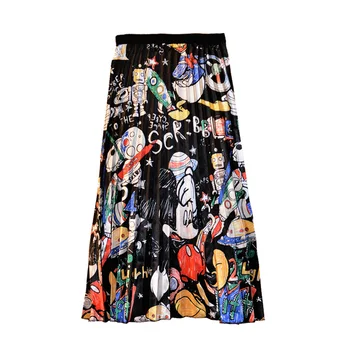 

Women's Pleated Skirt Illustration Mouse Skirts cartoon Japan Harajuku Summer Print High Waist A-line Midi Skirts Female SP9528