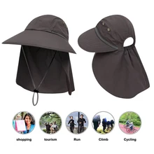 Новая Стильная летняя Солнцезащитная шляпа с широкими полями, защита от солнца, быстросохнущие уличные рыболовные шапки с вырезами для хвостов с клапаном на шею