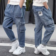 Новинка года; Стильные повседневные весенние брюки для мальчиков; детские джинсы с карманами для мальчиков; детская одежда