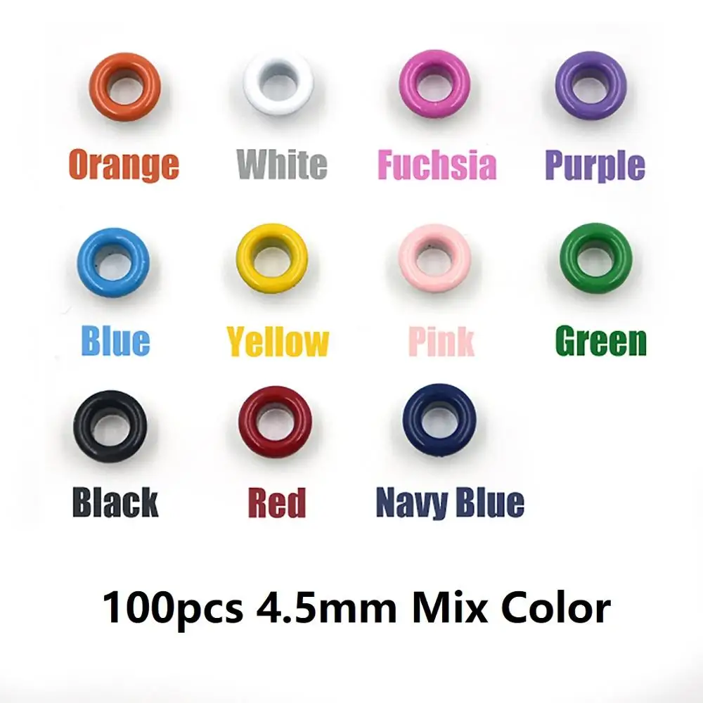 4.5mm Mix Color 100 шт, 11 цветов, металлические люверсы для рукоделия, кожевенное ремесло, скрапбукинг, обувь, пояс, кепки, бирки для сумок, модные аксессуары для одежды - Цвет: 4.5mm Mix Color