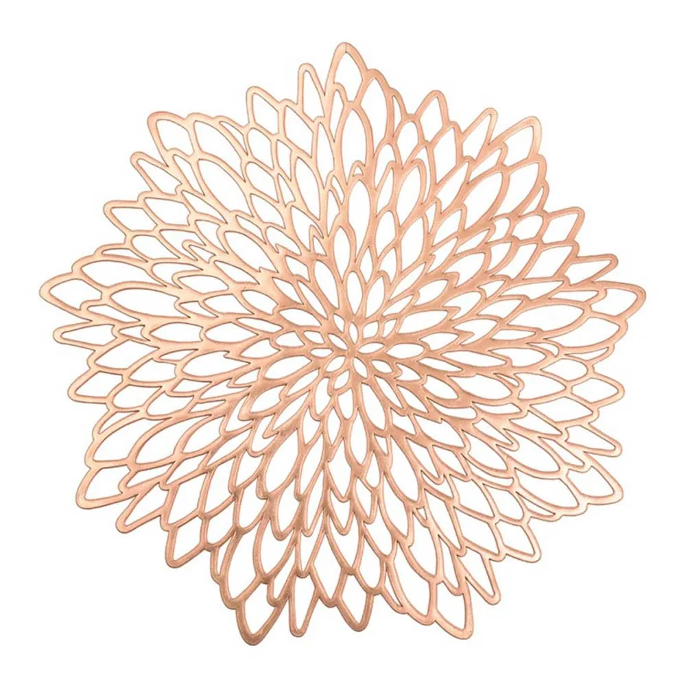 rose gold ПВХ выдолбленные nsulation подставки под подставки Золотое Тиснение Цветы Форма столовые приборы термостойкие салфетки для кухни обеденный стол - Цвет: rose gold