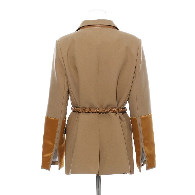 Hit Color Patchwork Blazers Female Notched Collar Long Sleeve Tunic With Sashes Autumn Suits For Women Fashion Tide