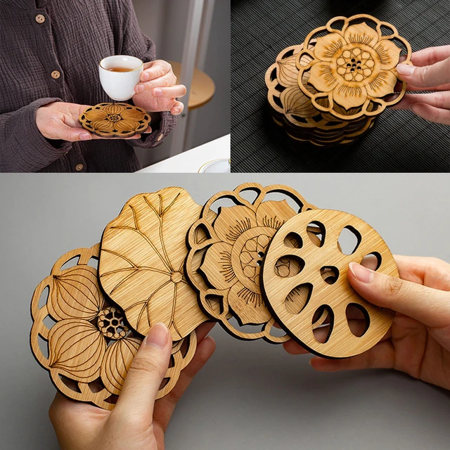 Lotus Form Trinken Untersetzer Matte Holz Runde Tasse Tisch Matte Tee  Kaffee Becher Tischset Hause Dekoration