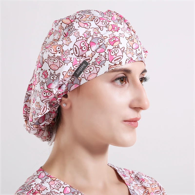 Bouffant для шеф-повара Рабочая хирургическая кепка для женщин милая сова розовые медицинские операционные шапочки полиэфирные часы Регулируемые длинные волосы шеф-повара шляпы для дантиста