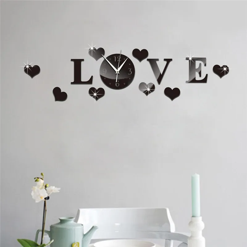 

LOVE Stereo Clock Watch Wall Clocks Clock 3d Diy Acrylic Mirror Stickers Home Decoration Living Room Quartz Needle Dropshipping