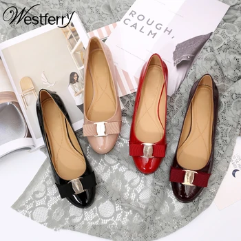 

Ballet flat shoes new leather round head shallow bow versatile single shoes women's leather bow design gg womens luxury shoes