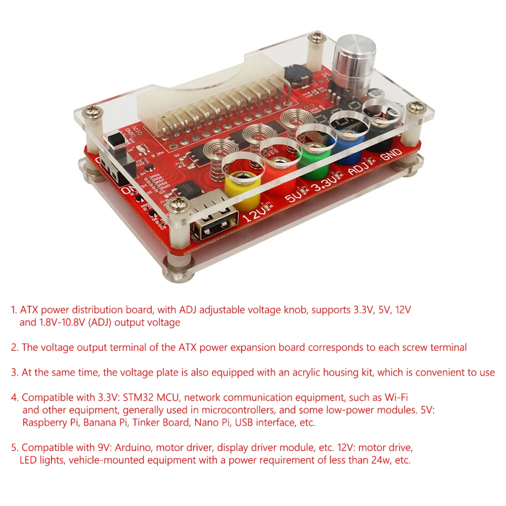 ATX Power Supply Breakout Board with ADJ Touch Sensor Switch, Acrylic Case Kit, Output Voltage Module (3.3V/5V/12V) Description Image.This Product Can Be Found With The Tag Names ATX Power Supply Module24Pin Power BoardTouch Sensor SwitchAcrylic Housing KitPower Supply Board