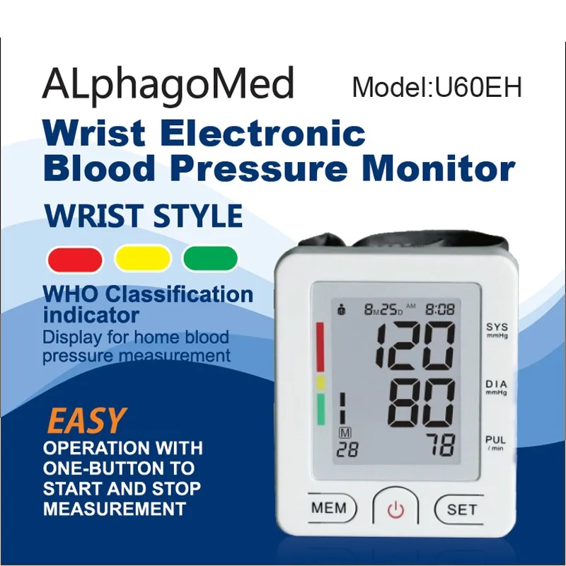 Recargable digital sphygmomanometer blood pressure monitor device Wrist cuff tonometer meter medical equipment machine