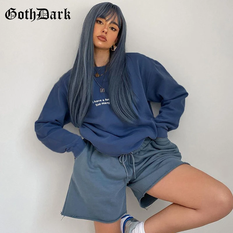 

Goth Dark E-girl Casual Blue Sweatshirts Y2k Letter Printing Loose Long Sleeve O-neck Pullovers Patchwork Women Autumn Tops 2020