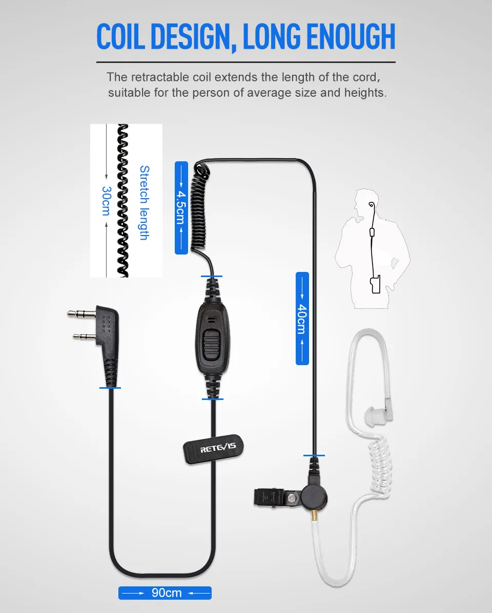 tubo acústico 2pin com microfone ptt para