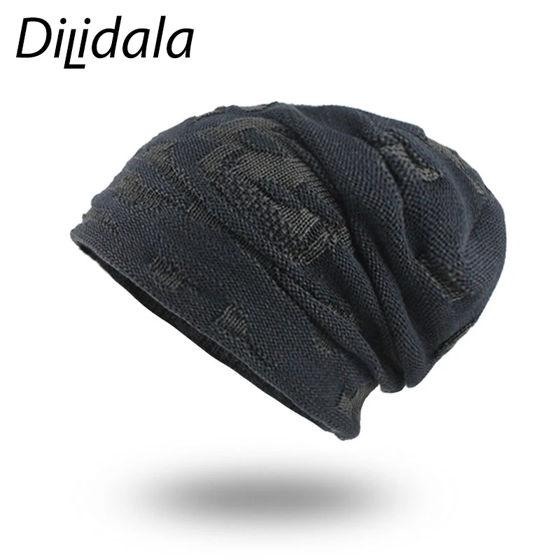 Dilidala зимняя бархатная теплая вязаная шапка с черным черепом, мужская вязаная шерстяная шапка унисекс для улицы, Мужская Повседневная зимняя шапка