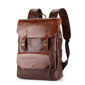 

Brand Designer Men's Backpack Male Rucksack Large Capacity PU Leather Laptop Backpack Luxury Leisure Travel Vintage Shoulder Bag