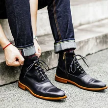 New Men Martins Boots Genuine Leather Winter Casual Dress Boot Men Ankle Boots Male Lace-up High-top Vintage Boots