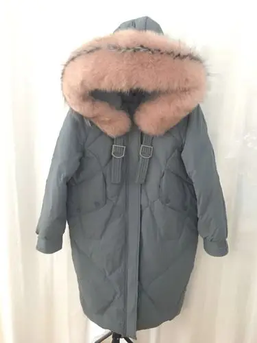 Blue-Pink AYUNSUE белый пуховик женский большой меховой воротник зимнее пальто женский пуховик Куртка-пуховик теплые парки Femme YY1464 - Цвет: Blue-Pink