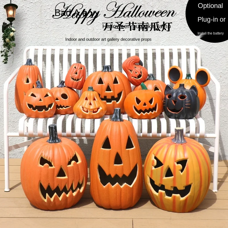 Pumpkin lantern decorations Shop window display Outdoor scene layout hollow luminous pumpkin halloween decoration for home | Дом и сад