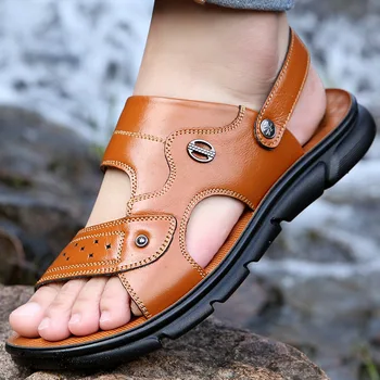 

Men Genuine Leather Sandals Summer Classic Men Shoes Slippers Soft Sandals Men Roman Comfortable Walking Footwear 2020 hjm7