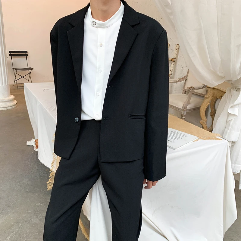 

2019 Men's Fashion Loose Outerwear Pure Color Two Single Western Clothes Suit Jacket Casual Black Business Blazers Size M-XL