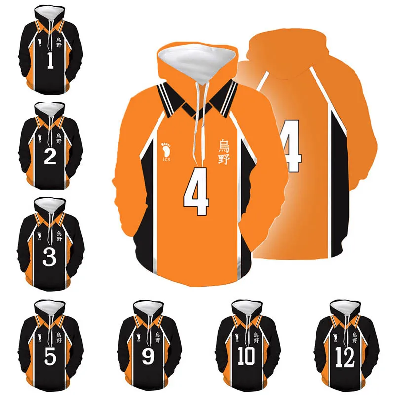 Haikyuu!! Hoodies Hinata Shoyo Cosplay Karasuno High School Volleyball Sweatshirt Nishinoya Yuu Kageyama Tobio Hooded Sweater