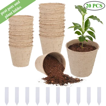 

20pcs Paper Pot Starters Seedling Herb Seed Nursery Cup Kit With Plant Tags Organic Biodegradable Eco-Friendly Home Cultivation