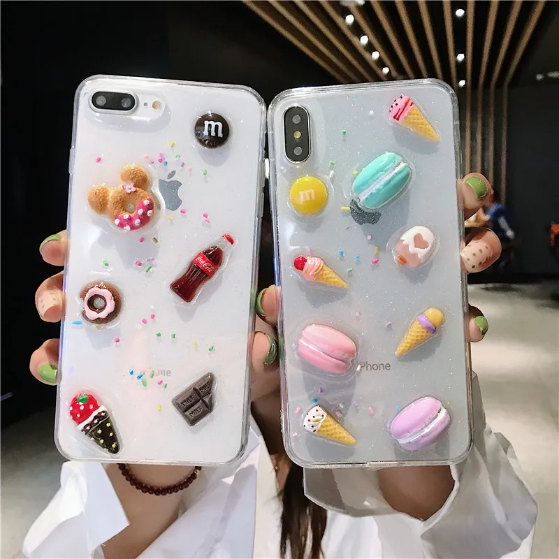 3D Kawaii Drink Ice Cream Pattern Transparent Phone Case For iPhone 11 Pro Max X Xsmax Xr Xs 6 6S 7 8 Puls Cases Soft TPU Cover |